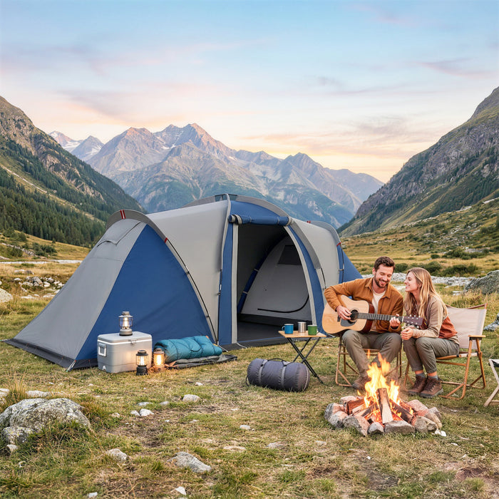 Outsunny Tente de Camping Multi-Pieces pour 8-12 Personnes, Bleu Marine & Gris Clair