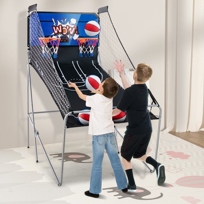 Costway Double Shot Basketball Arcade Game Avec 8 Modes De Jeu Electronic Scoring Bleu