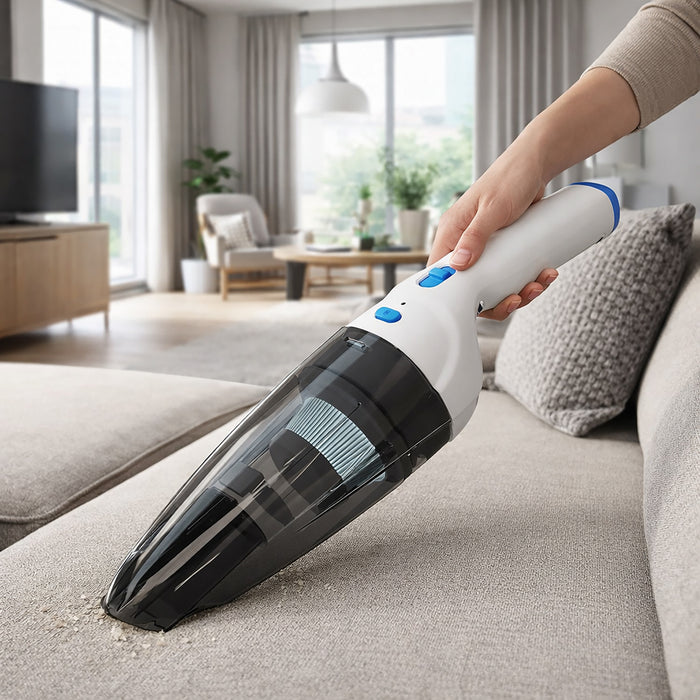 Aspirateur a main sans fil Panni 8 V avec recharge USB, suceur plat, brosse a poussiere, blanc, H5012