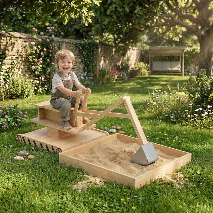 Bac a sable en bois Qaba avec pelle, bac a sable exterieur pour enfants avec siege a 360°