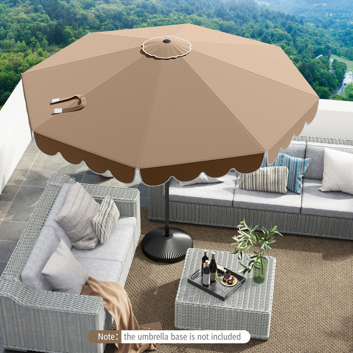 Parasol de patio Costway 10 FT avec reglage d'inclinaison a manivelle, bordures, haut ventile, 8 baleines, marron