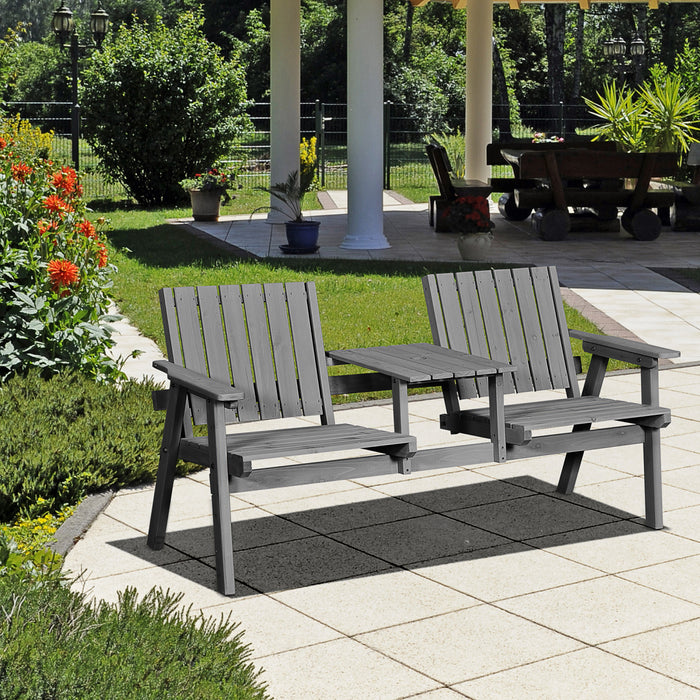 Outsunny Banc D'exterieur 2 Places Avec Table, Banc De Jardin En Bois, Gris