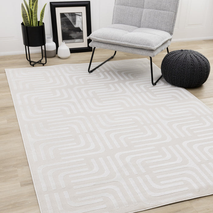 Tapis a motifs de treillis orientaux creme beige Leonardo, 6'7\" x 9'6\"