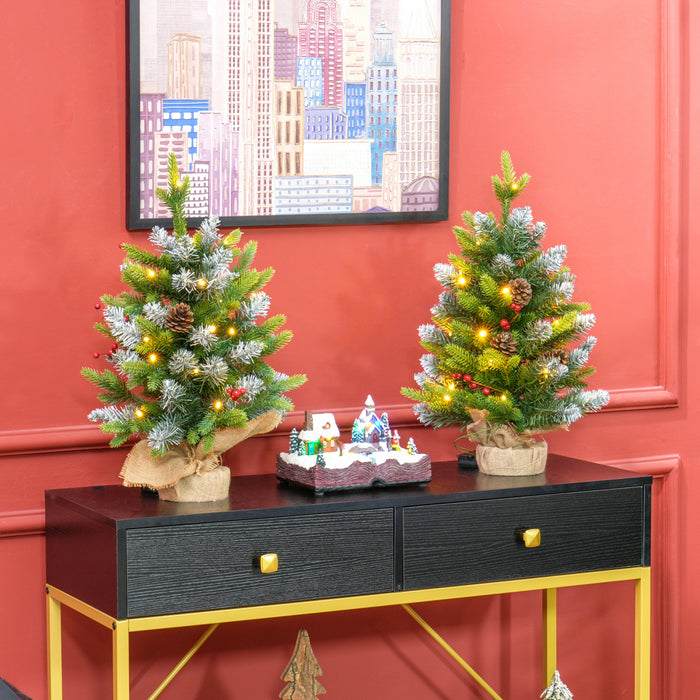 HOMCOM Lot de 2 sapins de Noel artificiels pre-eclaires 60 cm, vert