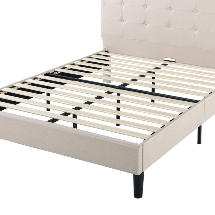 Ibidun lit plateforme rembourré avec tête de lit beige - Très grand