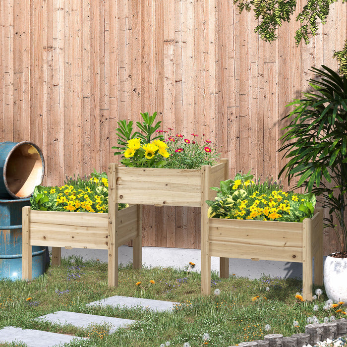 Outsunny - Lit De Jardin Sureleve A Trois Niveaux Avec Trois Bacs A Plantes Sureleves, Support De Plantes En Bois Autoportant Pour Les Legumes, Les Herbes Et Les Fleurs, Naturel.