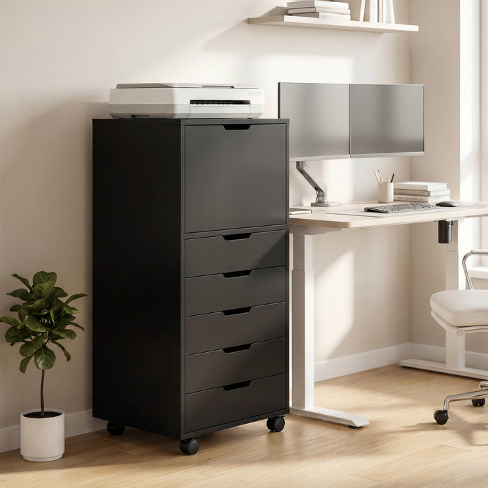HOMCOM classeur vertical 5 tiroirs sur roulettes verrouillables, noir