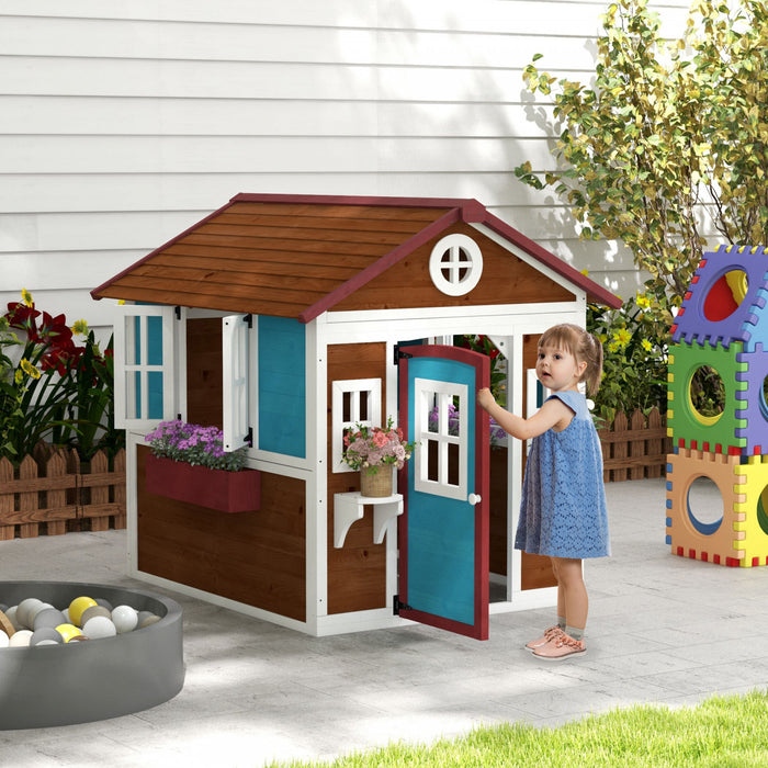 Outsunny Cabane pour Enfants, Cabane d'Exterieur en Bois pour Jardin, Beige
