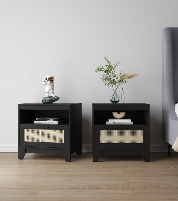 Table de nuit Sheridan style milieu du siecle 56 cm en noir (1 tiroir) - Lot de 2