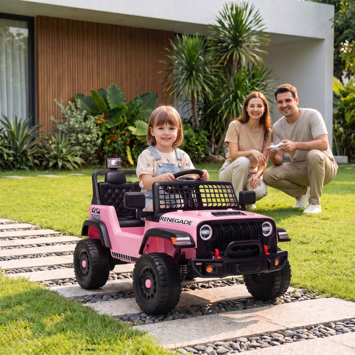 Qaba voiture electrique enfant 12 V avec telecommande, demarrage progressif et suspension, rose