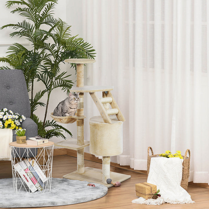 Pawhut 49 '' Arbre A Chat Tour Chaton Griffoir Griffoir Escalade Centre D'activite Maison De Jeu Meubles Pour Animaux De Compagnie Beige