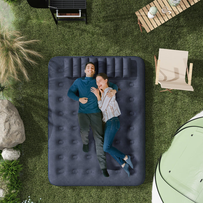 Outsunny Matelas Gonflable Queen 2 Oreillers, Lit Gonflable Double, Bleu