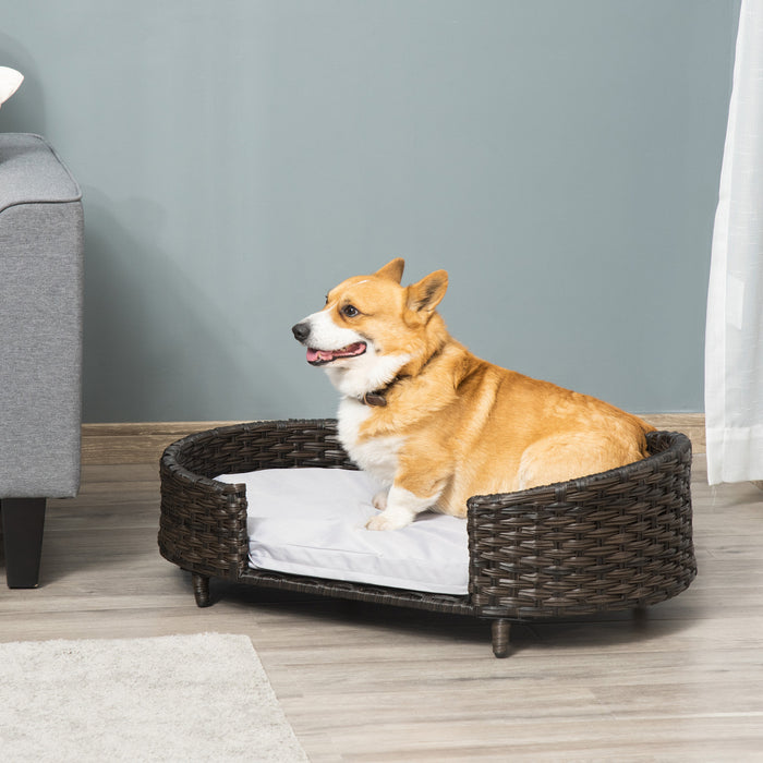 Pawhut Canape Pour Chien , Lit Sureleve En Osier Pour Chien, Canape Chien Chat, Coussin Doux Avec Housse Lavable, Interieure Et Exterieure Pour Les Chiens De Petite Et Moyenne Taille, Gris Anthracite