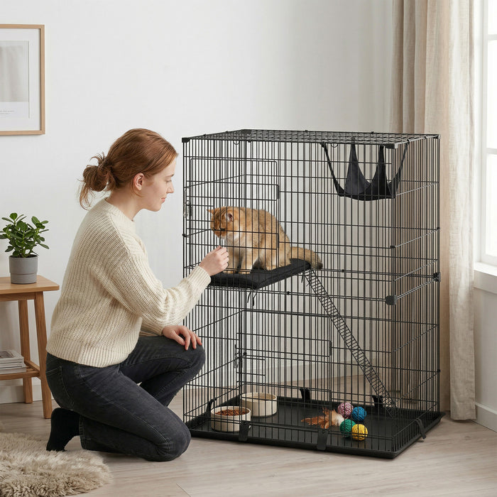 Cage pour Chat a 2 Niveaux Interieure avec Hamac pour 1-2 Chatons