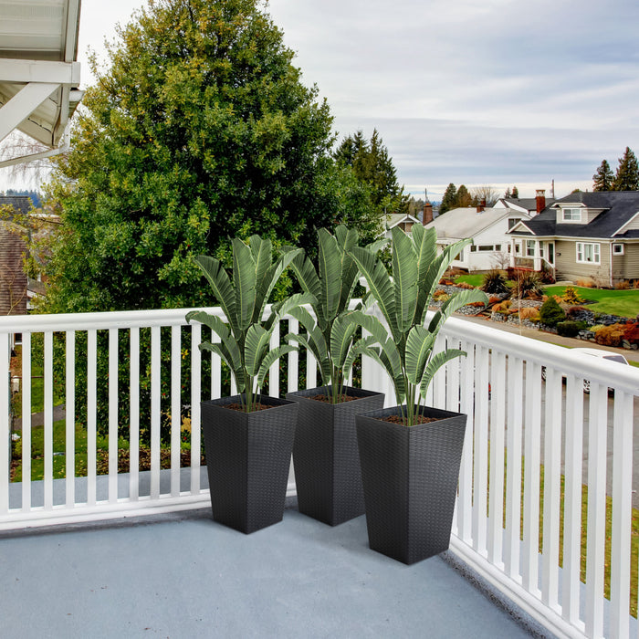Outsunny Lot De 3 Pots De Fleurs Hauts Pour Porte D'entree, Entree, Patio Et Terrasse, Noir