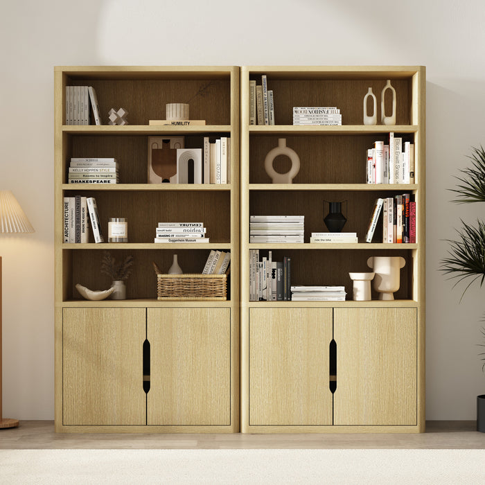 Armoire bibliotheque moderne Rivington 102 cm en chene naturel - Lot de 2