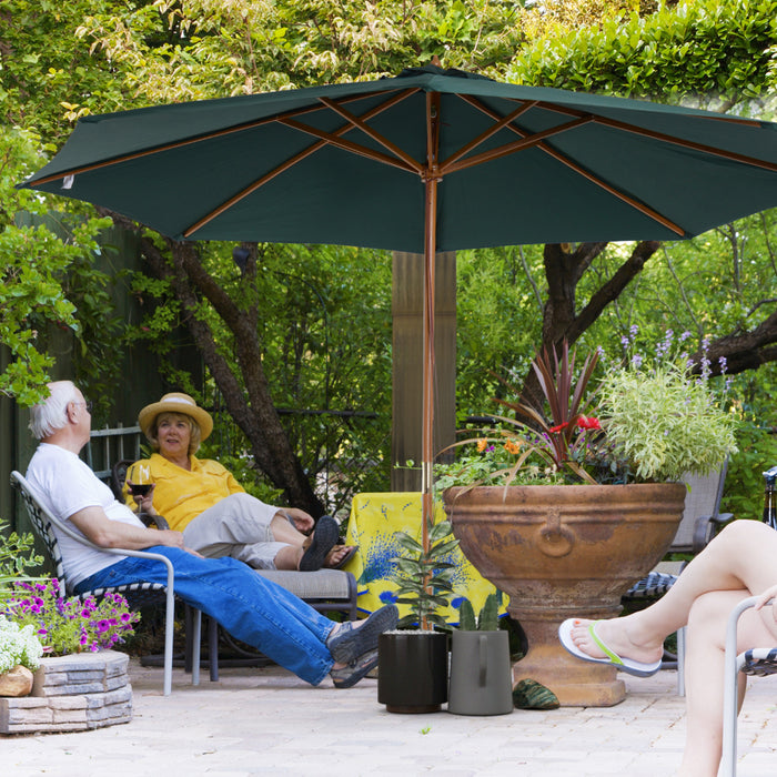 Outsunny Parasol De Terrasse En Bois De 3 M Mecanisme De Poulie, Vert Fonce