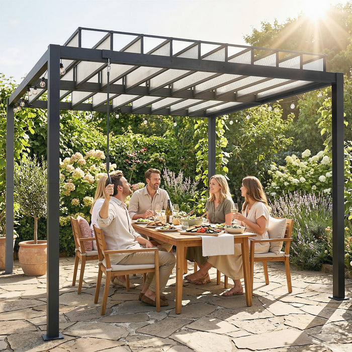 Outsunny 2,9 m x 3 m Pergola a persiennes avec toit en PC, gazebo en aluminium