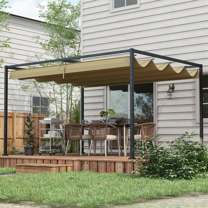 Outsunny Pergola De Patio 10' X 7' Avec Auvent Retractable, Kaki