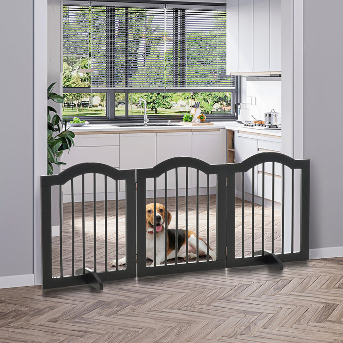Pawhut Barriere Autoportante Pour Chiens Barriere En Bois Pour L'interieur, 3 Panneaux Avec 2 Pieds De Soutien, Pour Portes Et Escaliers, Noire