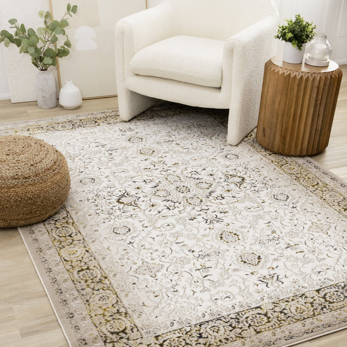 Tapis Zaris creme, jaune et noir elegant classique, 7'10\" x 10'6\"