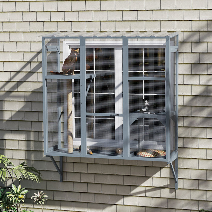 Catio Exterieur, Cage A Fenetre Pour Chats, Gris