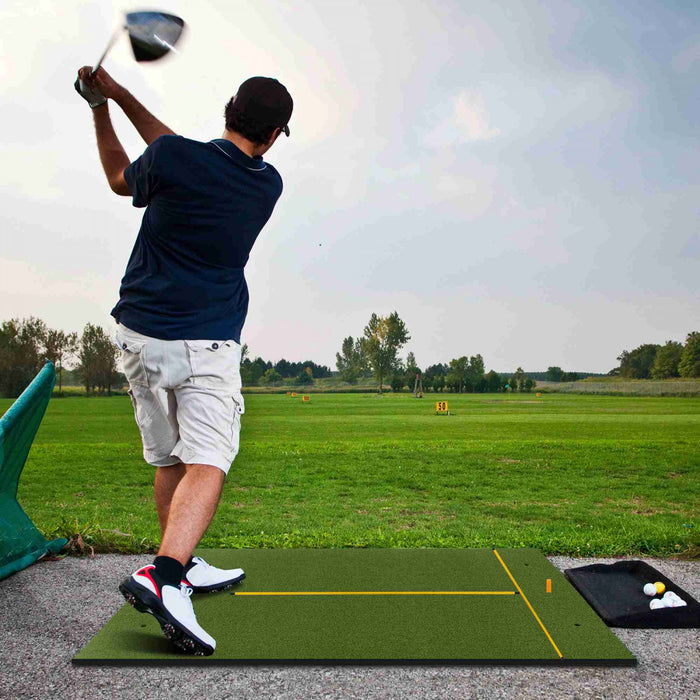 Tapis De Frappe De Golf, 152 Cm X 92 Cm / 152 Cm X 117 Cm Tapis D'entrainement En Gazon Artificiel Pour L'interieur Et L'exterieur, Tapis De Golf Portable Avec 2 Batons D'alignement Et 2 Tees De Golf Pour Les Amateurs De Golf Et Les Debutants