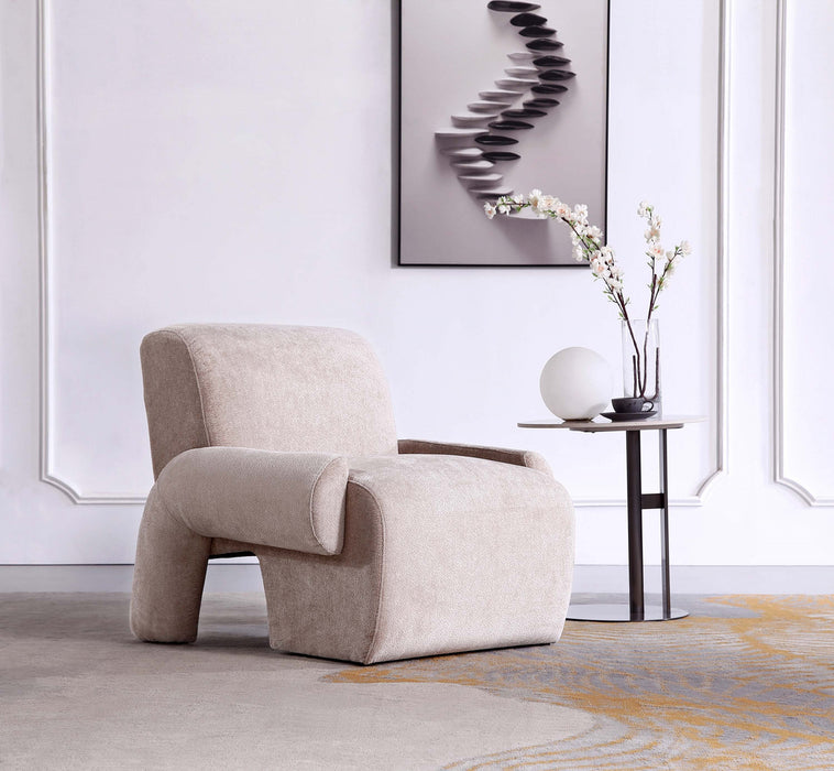 Fauteuil lounge en chenille beige Verandah style mid-century modern