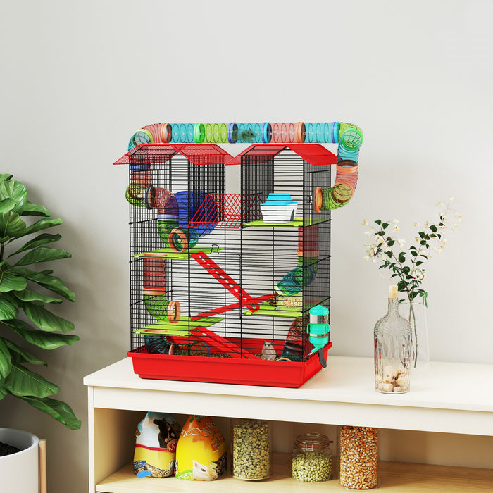Cage pour Hamster de 47 cm avec Systeme de Tubes, Rouge