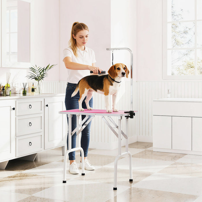 Table de Toilettage 81 cm pour Petits et Moyens Chiens et Chats, Rose