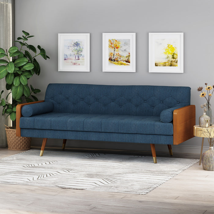 Canapé Aidan 3 Places En Tissu Capitonné Avec Coussins En Mousse – Bleu Marine