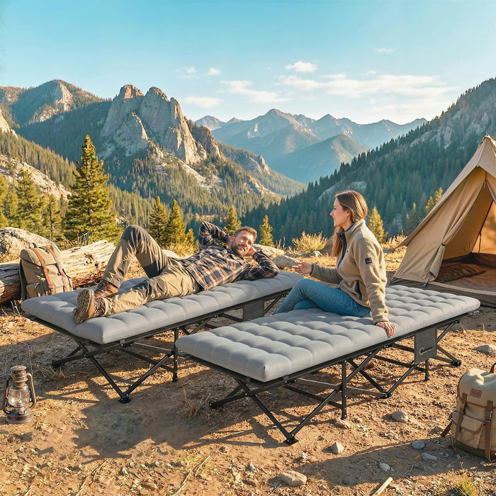 Outsunny - Lot de 2 lits de camping avec matelas, lits pliants extra larges de 80 cm, gris