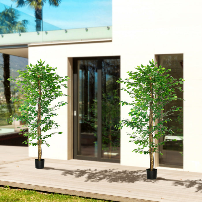 HOMCOM Lot de 2 arbres artificiels Ficus de 6pi pour decoration