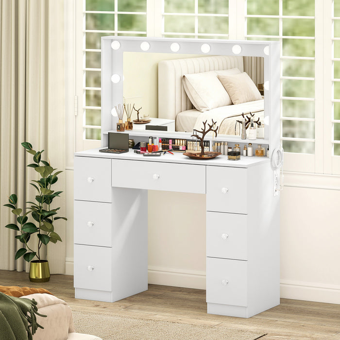 Coiffeuse HOMCOM avec Station de Charge, Blanc