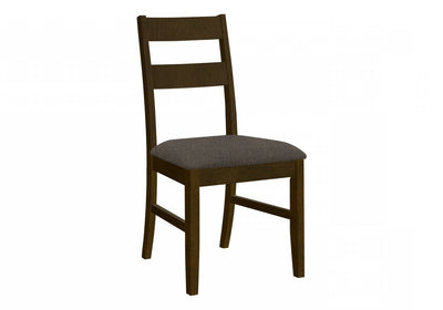 Dining Chair Set of 2 Dining Room Kitchen Brown Solid Wood Brown Fabric Transitional|Ensemble de 2 chaises de salle à manger de style transitionnel avec bois massif brun et tissu brun pour la salle à manger et la cuisine