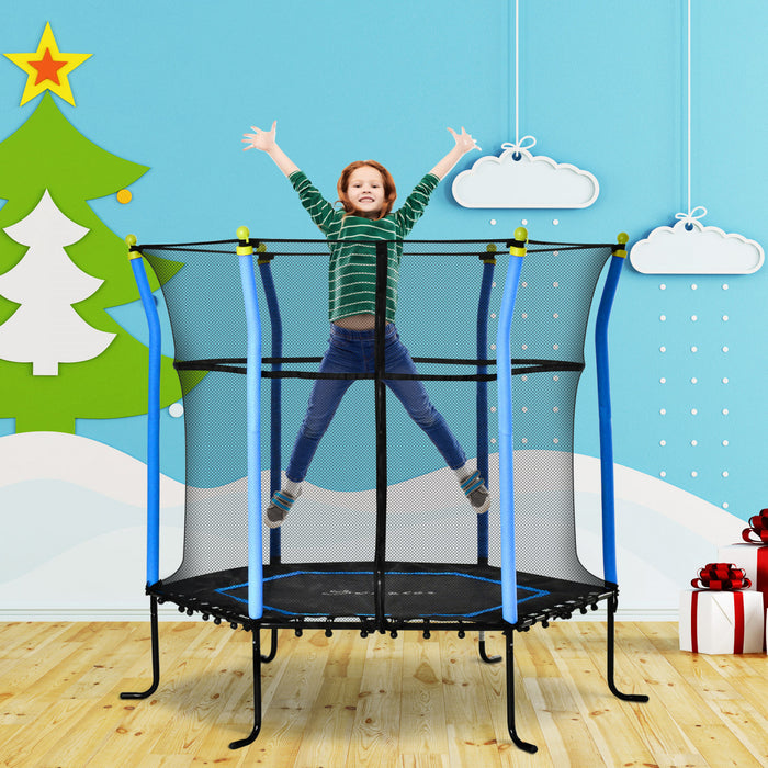 Soozier Mini Trampoline Pour Enfants De 63\" Pour Interieur/exterieur Avec Filet D'enceinte, Poteau Elastique Epais Rembourre, Cadeau Pour Enfant De 3 A 10 Ans, Bleu