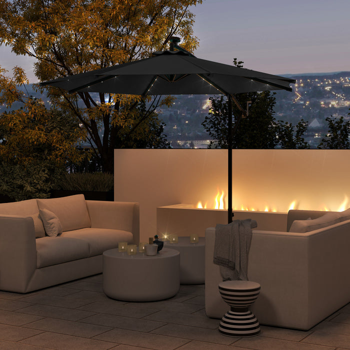 Outsunny Parasol Deporte Exterieur De 10pi Avec Eclairage Solaire, Noir