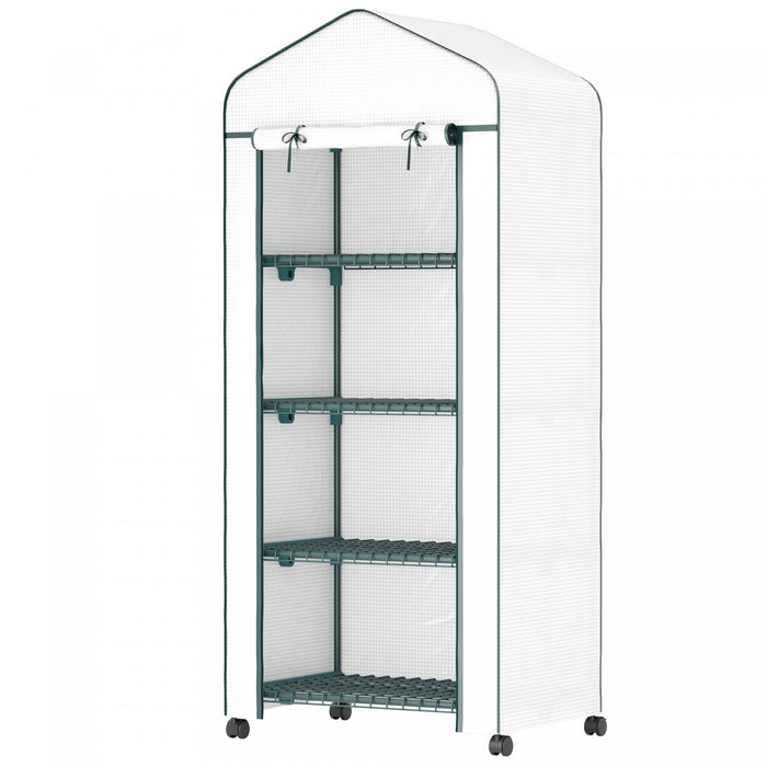 Outsunny Serre Portable Avec Etageres A 4 Niveaux, Couverture En Pe, Blanc