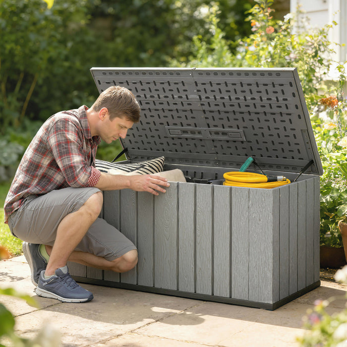 Outsunny Coffre de Rangement 475L, Coffre Exterieur avec Verins a Gaz, Gris
