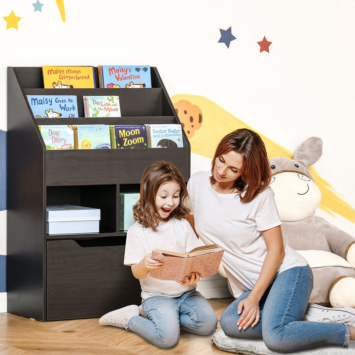 Homcom Bibliotheque Pour Enfants Avec Tiroir De Rangement Pour Les Livres Dans La Chambre A Coucher Ou La Salle De Jeux, Brun