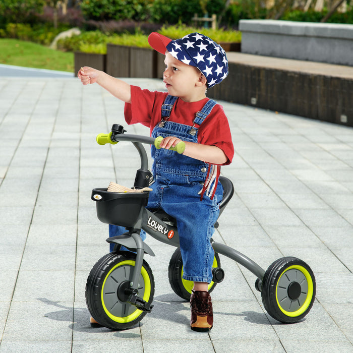 Qaba Tricycle Pour Enfants Filles Et Garcons De 2 A 5 Ans, Velo Pour Tout-petits Avec Siege Reglable, Panier, Cloche, Noir