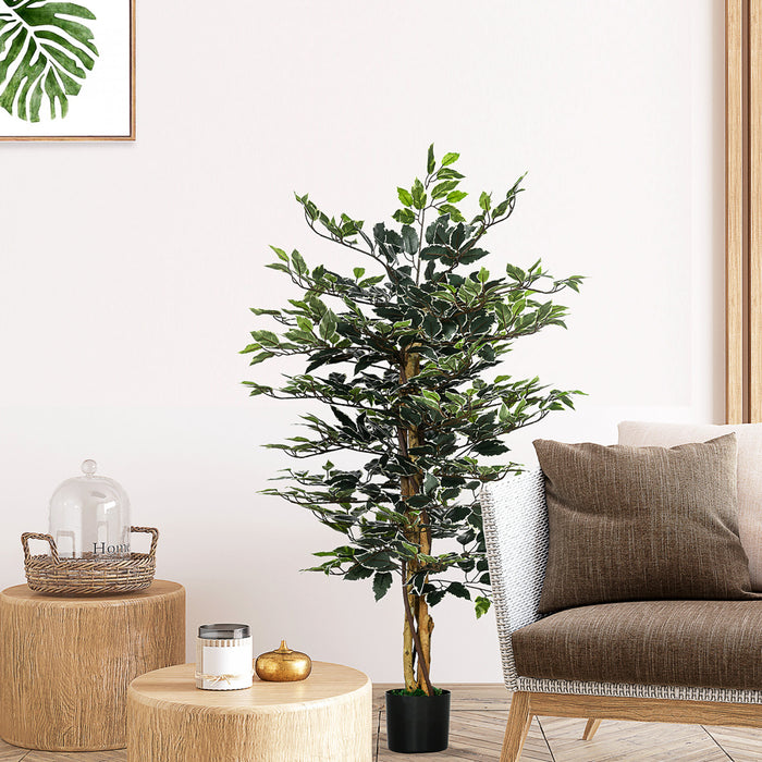 HOMCOM Ficus artificiel panache de 4,5 pi pour interieur exterieur, vert