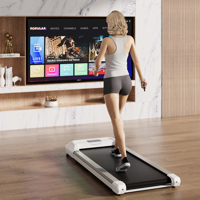 Superfit 0.6-3.8mph Tapis De Marche Sous Tapis Roulant De Bureau Avec Telecommande Et Ecran Led Gris