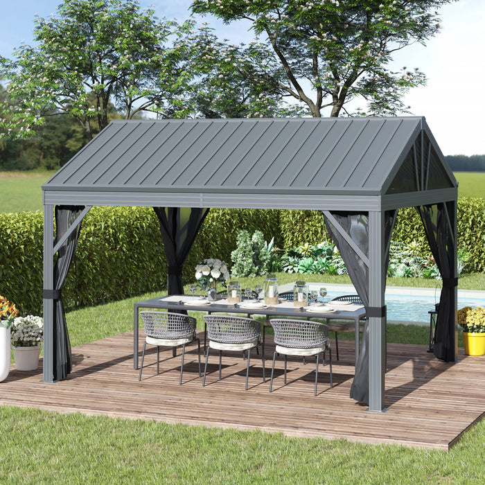 Outsunny 12' X 10' Tonnelle De Jardin Barnum Avec Filet Et Cadre En Aluminium Pour Patios, Jardins, Pelouses, Gris Fonce