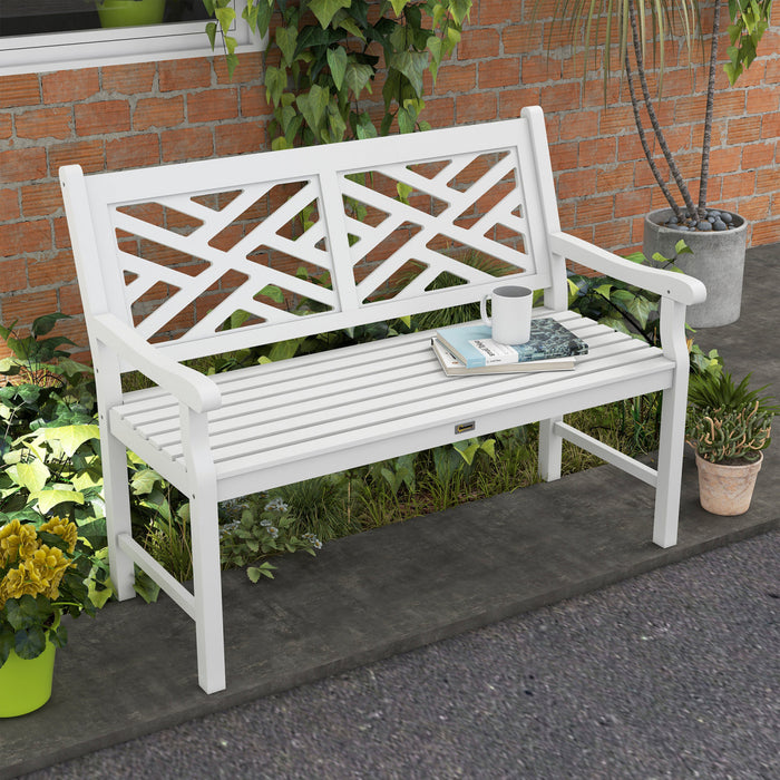 Outsunny Banc De Jardin En Bois Avec Siege Et Dossier A Lattes, Blanc