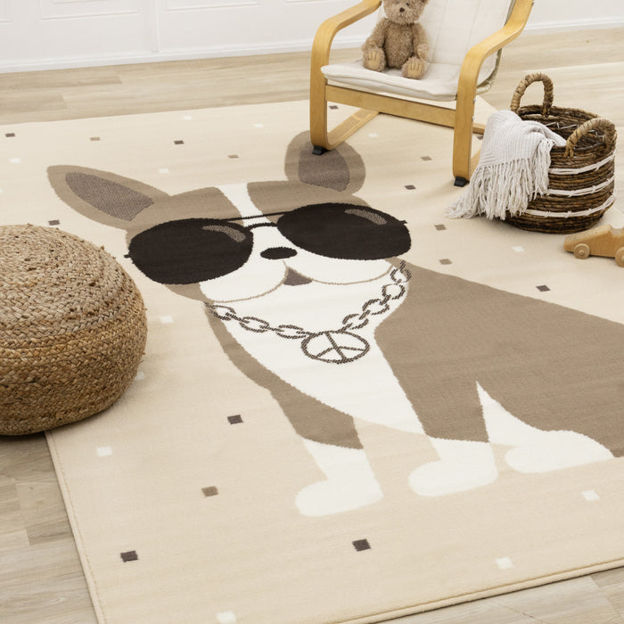 Carpette Forte à motif de chien confiant pour enfants - 5 pi 3 po x 7 pi 5 po