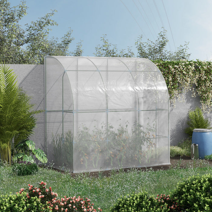 Outsunny 7' X 4' X 7' Serre De Jardin Adossee Porte Zippee Enroulable Couverture Pe Resistante Aux Uv Et Design Compact Acier Blanc