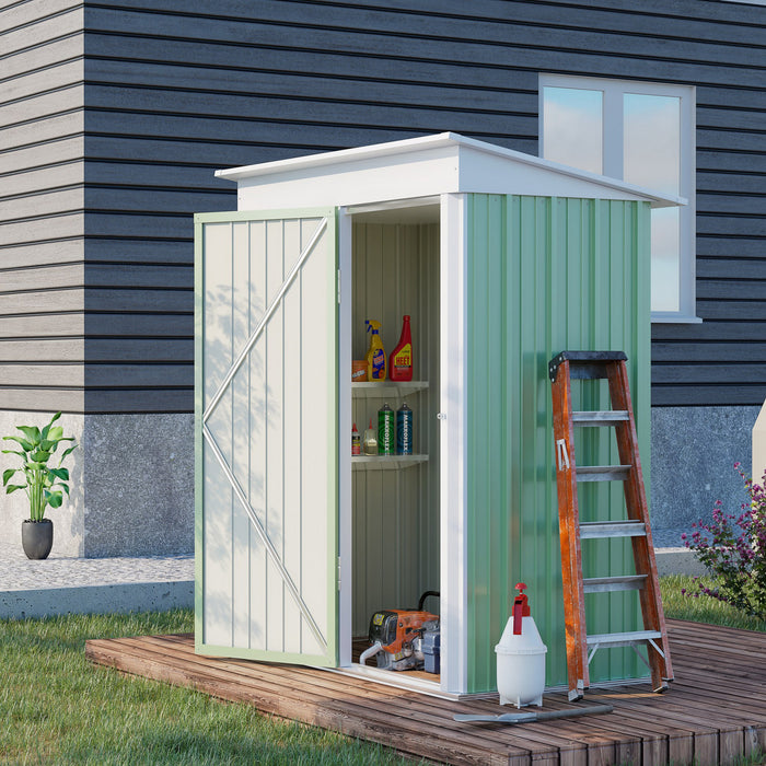 Outsunny Abri De Jardin Exterieur En Acier 5' X 3', Petit Abri De Jardin Avec Etagere Reglable, Cadenas Et Gants Pour Tondeuse A Gazon, Outil, Velo, Moto, Terrasse, Pelouse, Vert