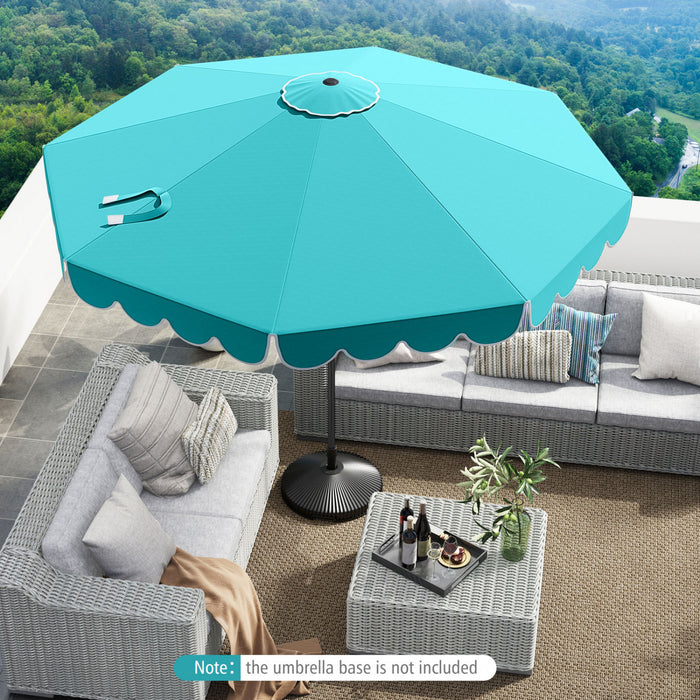 Parasol de patio Costway 10 FT avec reglage d'inclinaison a manivelle, bordures, haut ventile, 8 baleines, bleu