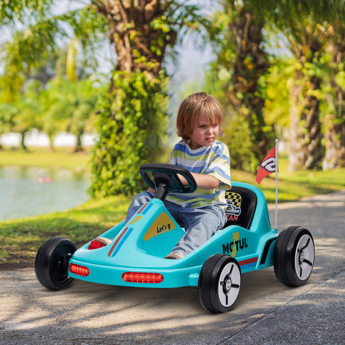 Qaba Kart Pour Enfants, Voiture Electrique Alimentee Par Batterie 6 V Avec Musique, Lumiere, Klaxon, Pour Tout-petits Garcons Et Filles De 3 A 5 Ans, Bleu
